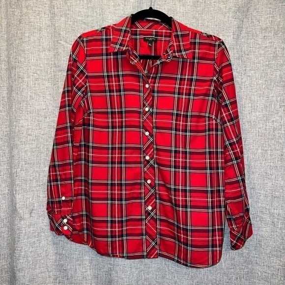 𝅺women's Talbots Plaid Button down top Medium Petite - Picture 1 of 7